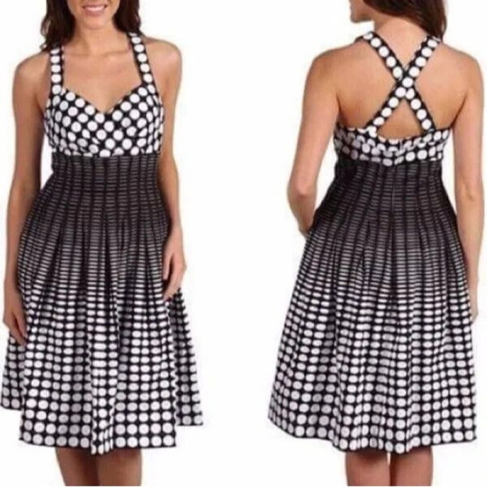 Calvin Klein Sleeveless Fit & Flare Black/White Polka Dot Retro Dress Size 4 NWT